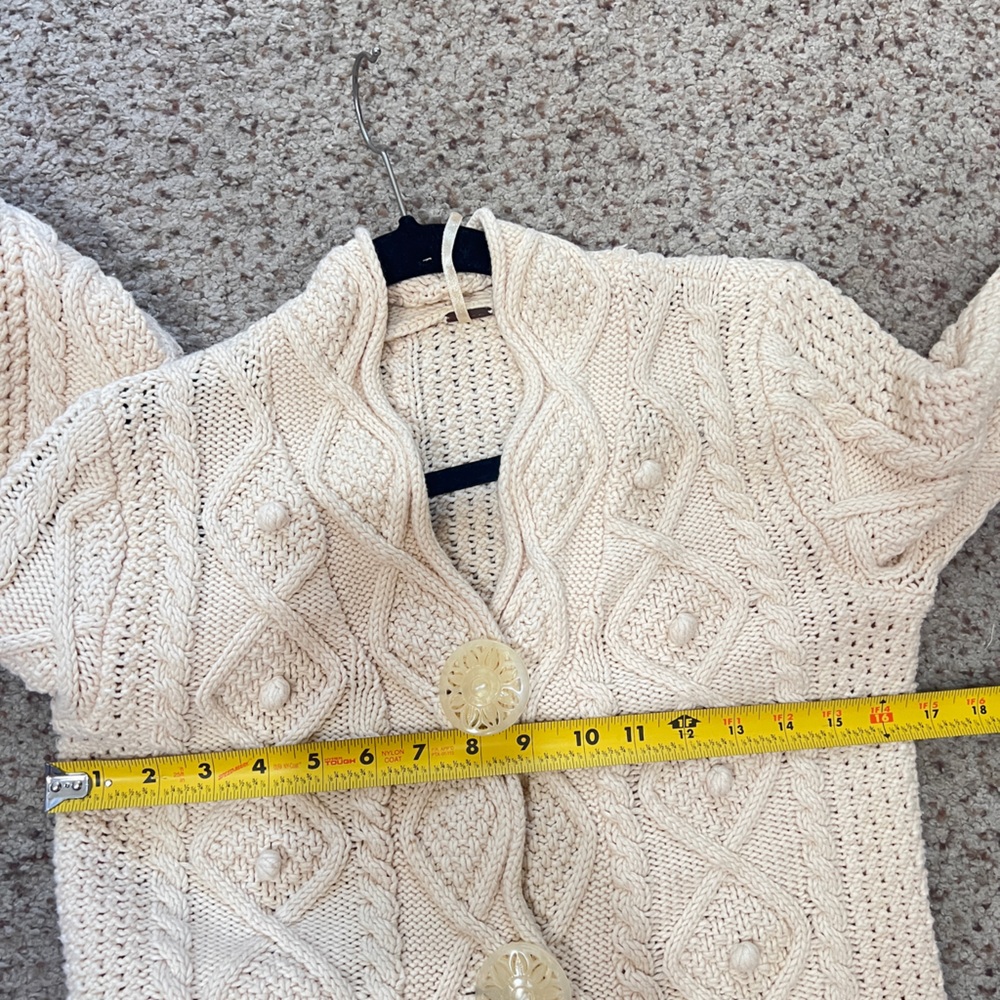 Free‎ People cream Cable knit chunky cardigan sweater boho hippie relaxed medium - Picture 7 of 8